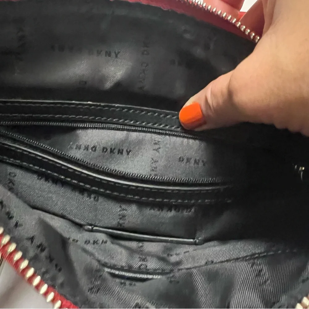 DKNY Gia Red with Black Strap Nylon Crossbody bag